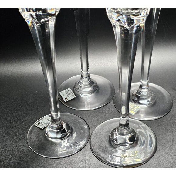 4 Mikasa Bacchus Champagne Flutes 10.7" fine crystal grape vine cut glass elegan - Picture 4 of 10